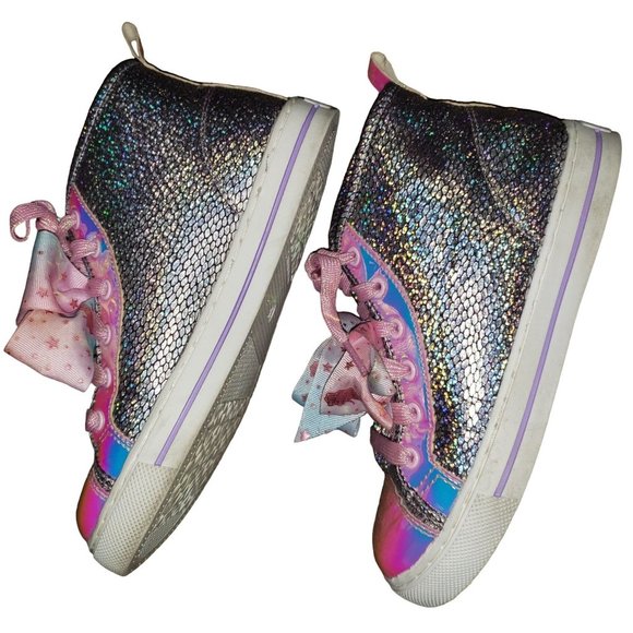 JoJo Siwa metallic iridescent lace up high top sneakers size 3, never wore - Picture 3 of 9